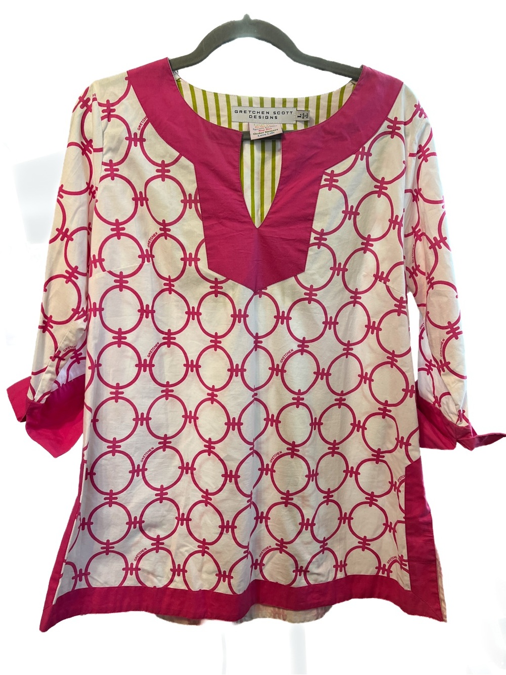 Gretchen Scott Designs Pink White Geometric Tunic Top Size L